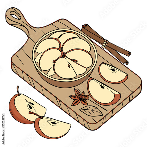 Caramelized Apple Slices on Wooden Board. Perfect for: Autumn Festivals, Dessert Buffets, Cozy Gatherings