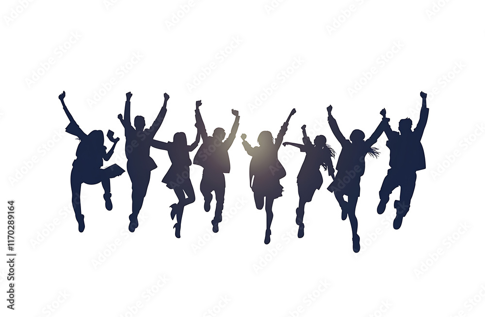 Fototapeta premium Silhouette of students celebrating isolated on white background.PNG