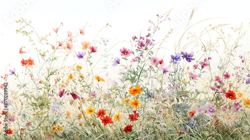 Watercolor Painting of a Vibrant Wildflower Meadow