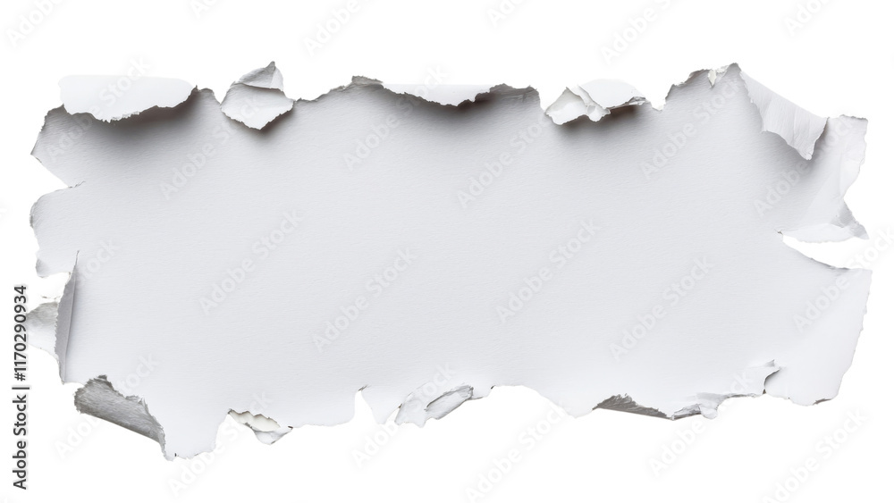 Torn white paper with jagged edges, creating blank space for text or images Torn white paper with jagged edges, creating blank space for text or images