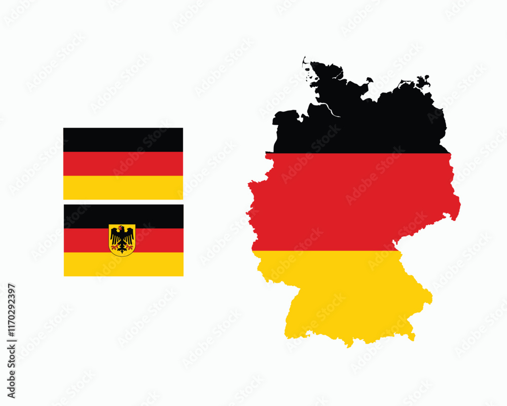 Flag of Germany and map with emblem sign illustration
Flag of Germany and map with emblem sign illustration