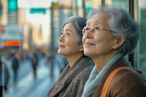 An elderly Asian traveling. A happy retirement life