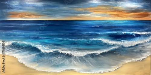 Serene Coastal Sunset: A Dreamy Ocean Wave Painting