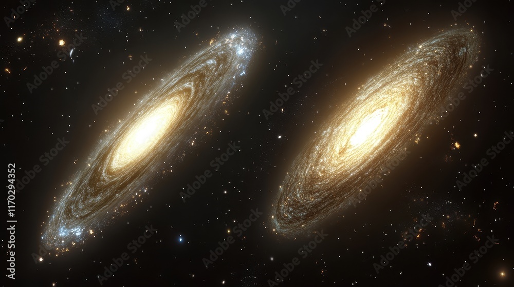 Two Spiral Galaxies in Space with Bright Stars Two Spiral Galaxies in Space with Bright Stars