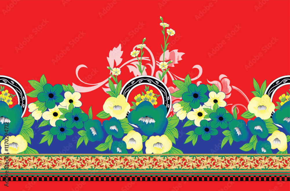 Obraz premium seamless Borders patterns with a bold Mughal-inspired palette.