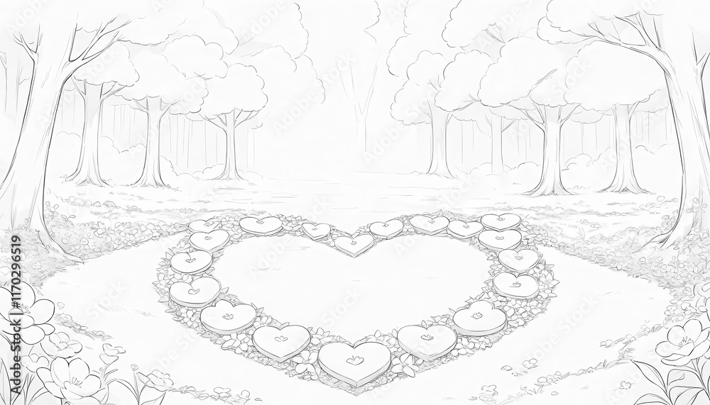 Fototapeta premium A heart-shaped garden in a serene forest setting.