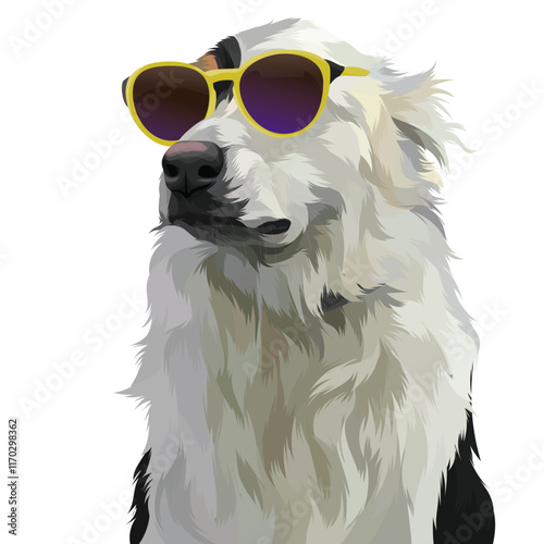 close up of a dog wearing sunglasses