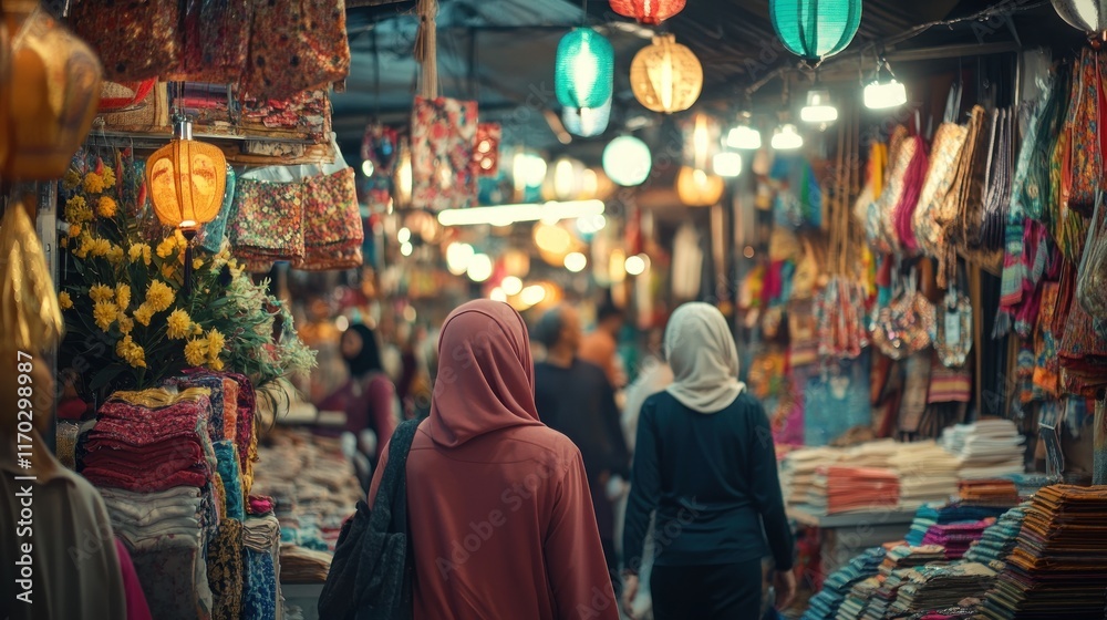 Obraz premium Night Market in Southeast Asia: Vibrant Colors and Textures