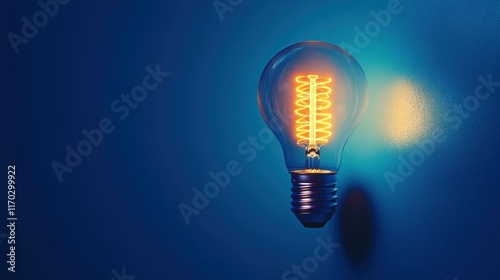 Bright vintage light bulb illuminating a wall with a soft glow in a modern setting