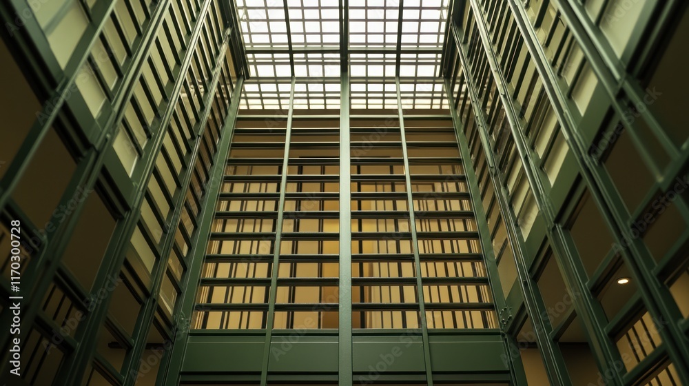 Fototapeta premium Interior Architectural Design: A Modern Glass Atrium's Geometric Elegance