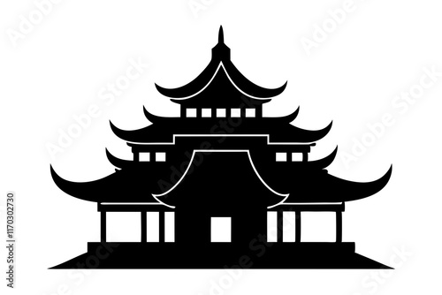 Chinese house silhouette vector illustration, black chinese building