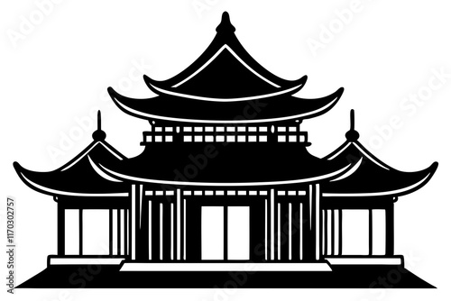 Chinese house silhouette vector illustration, black chinese building