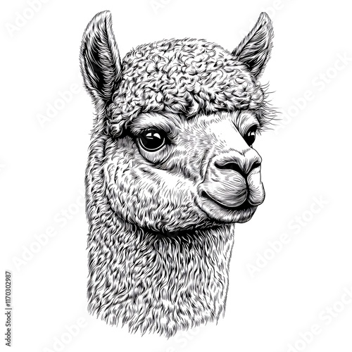 Detailed sketch of an alpaca's head. photo