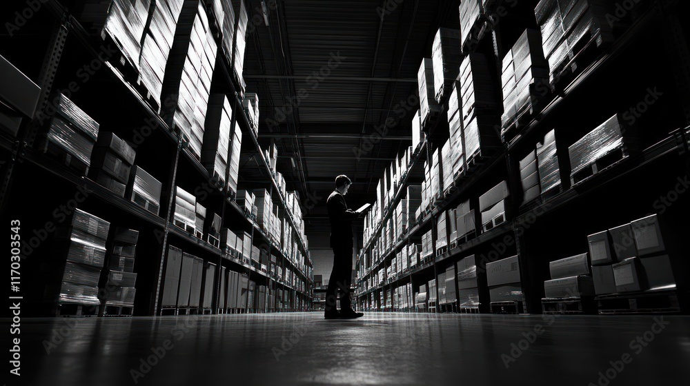 Fototapeta premium Warehouse Inventory Management: A Monochromatic View of Logistics