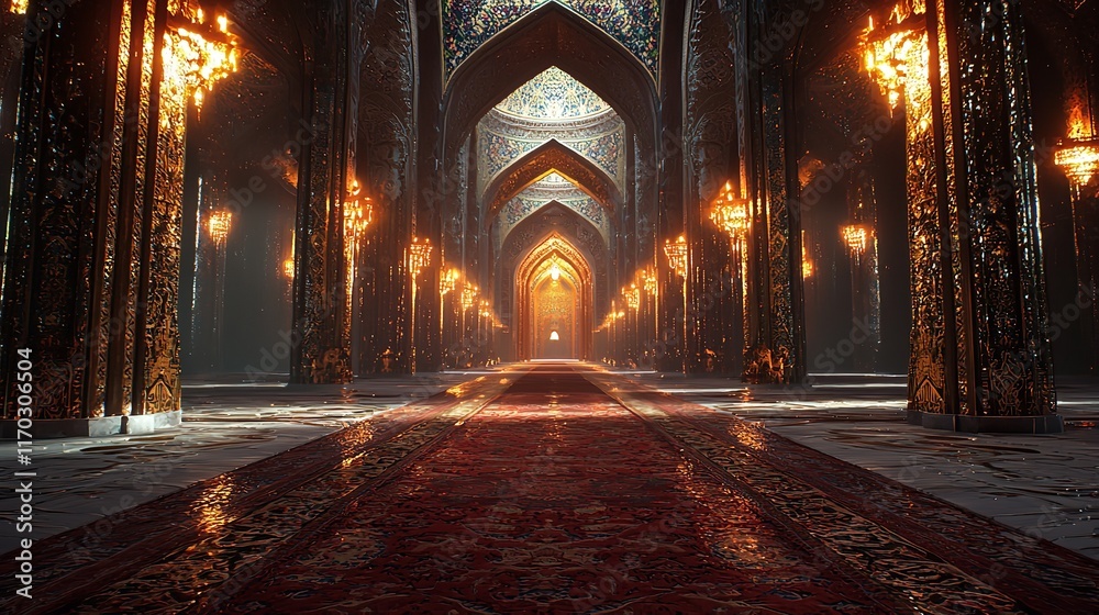 A 3D Illustration Featuring a Mosque with a Central Gate A 3D Illustration Featuring a Mosque with a Central Gate