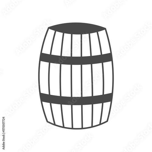 Wooden Barrel Outline Illustration. Hand drawn vintage vector container with metallic hoop for liquid product beer drink alcohol wine