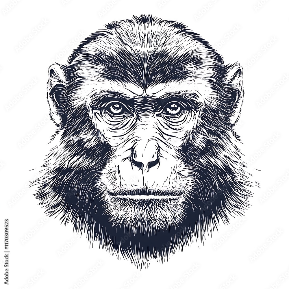 Detailed sketch of a monkey's face. Detailed sketch of a monkey's face.