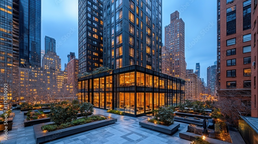 Fototapeta premium Serene Evening at a Modern city tower