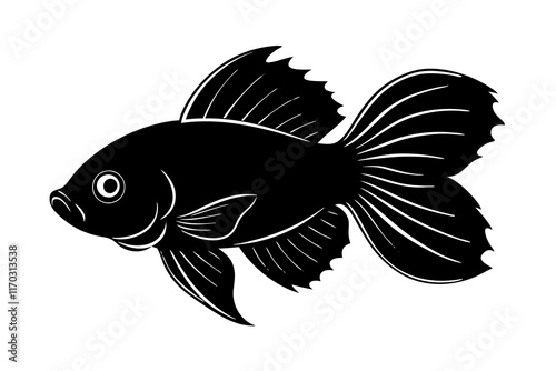 Betta fish vector silhouette on white background