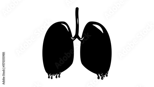 smoker lungs emblem, black isolated silhouette