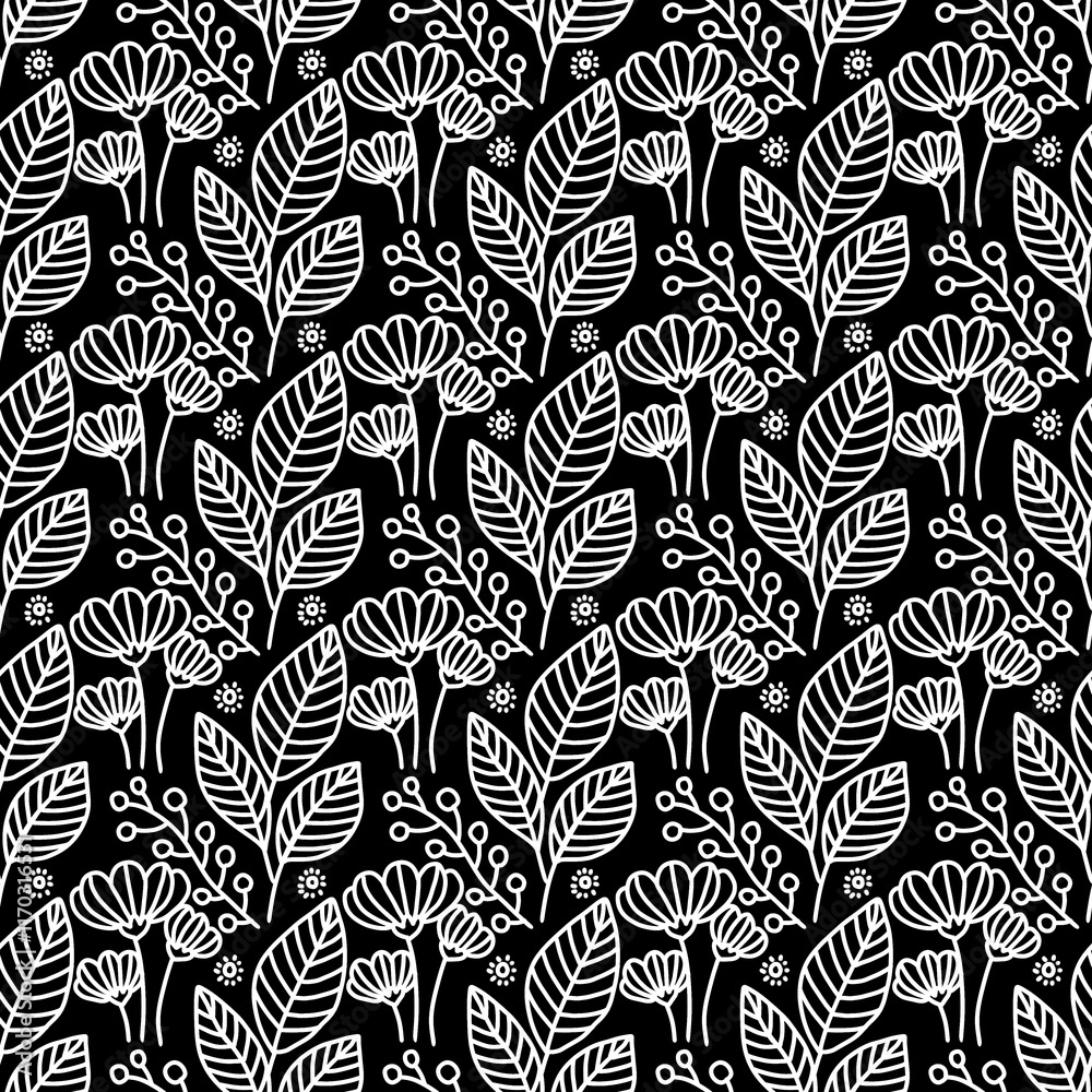 Fototapeta premium background, black and white pattern, flower pattern, leaves