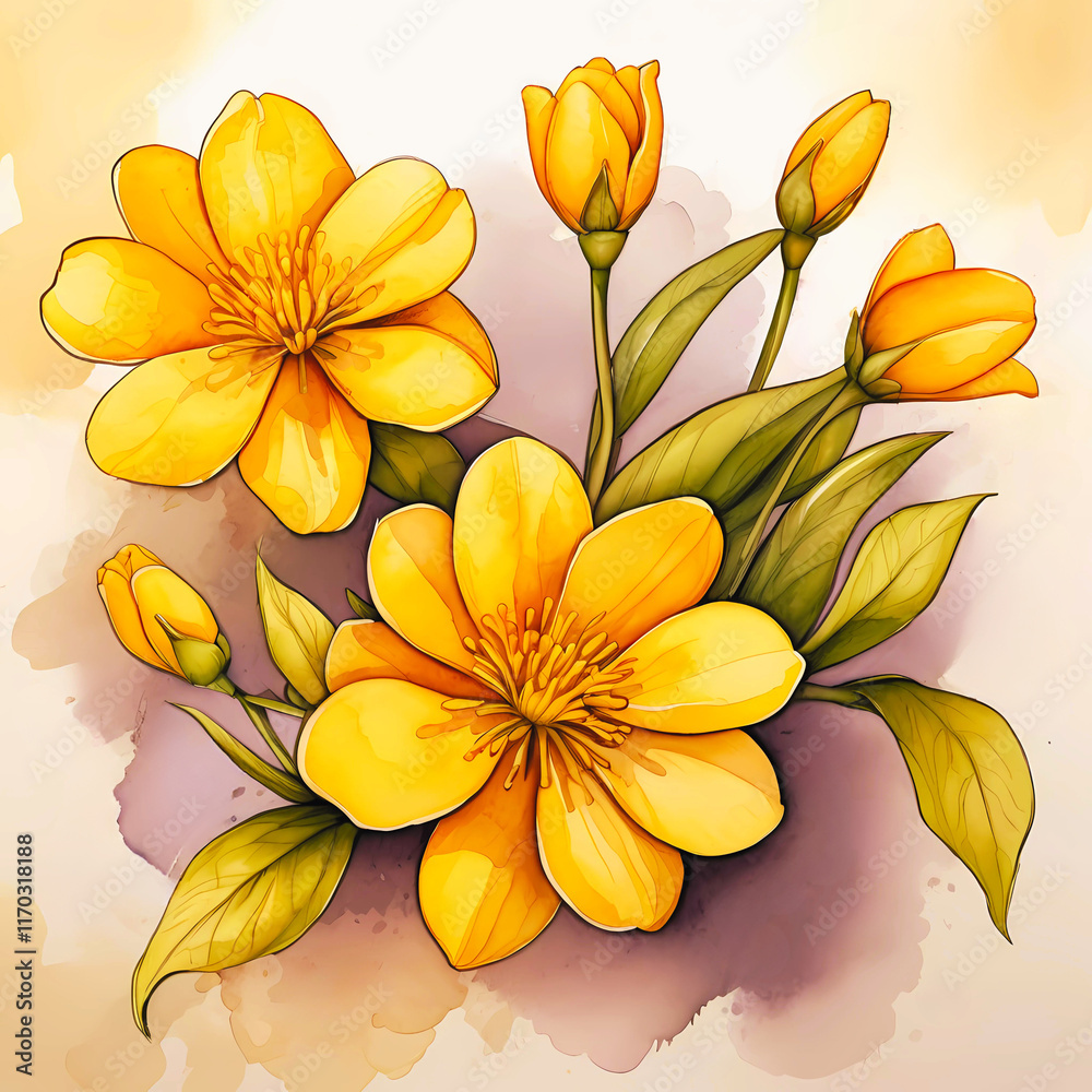 Obraz premium Spring art is approaching with vibrant yellow flowers in a colorful floral design