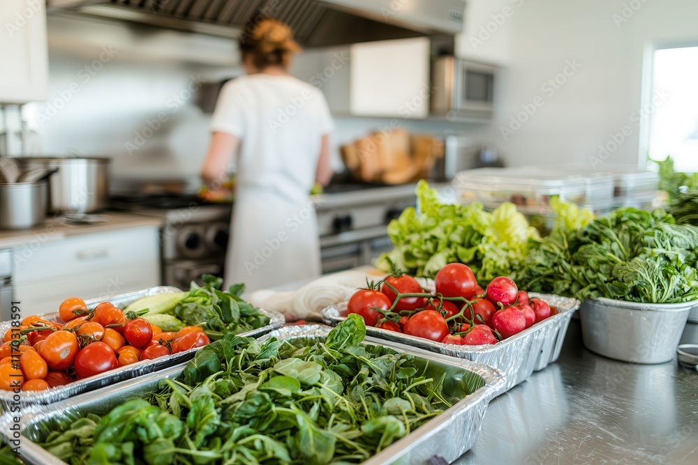 Farm-to-table promotes sustainability and healthy eating. Fresh vegetables prepared in a commercial kitchen setting. Farm-to-table promotes sustainability and healthy eating. Fresh vegetables prepared in a commercial kitchen setting.