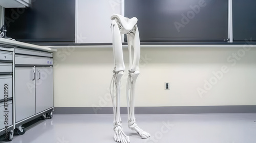 hospital healthcare equipment concept. Advanced prosthetic legs in laboratory setting photo