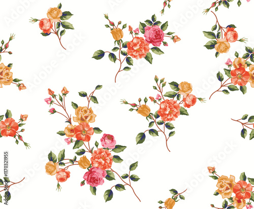 Vector seamless pattern with small cute flowers.Ditsy floral background. abstract seamless watercolor botanical floral branch pattern isolated on white background. design for wallpaper, fabric. photo