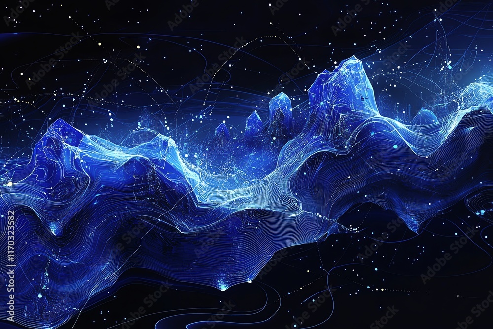 Fototapeta premium Celestial Blue Mountains: A Digital Abstract Landscape