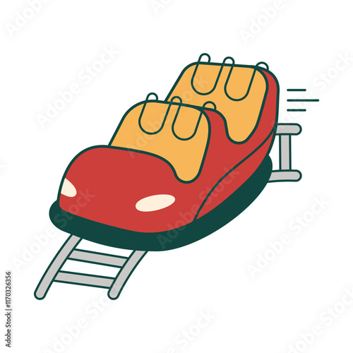 Roller coaster. Riding festive cars on rails. Flat vector illustration in cartoon style isolated on white background.