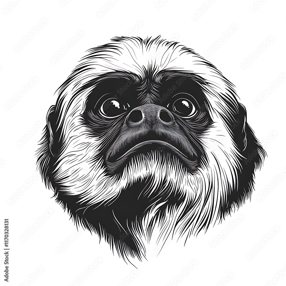 Fototapeta premium Monkey head, detailed drawing on white.