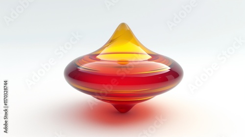 A shiny red and yellow spinning top, centered on a white background. photo