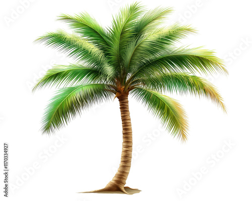 tropical palm tree with lush green fronds and sturdy trunk, perfect for evoking sense of relaxation and paradise. Ideal for summer themes and nature inspired designs photo