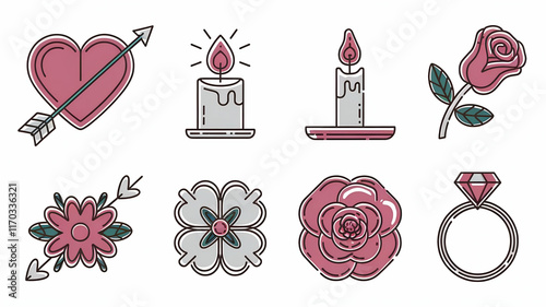 Heart Icons Set. shap,gift, Love, kiss, cupule Nubes, Valentine's Day Colltion