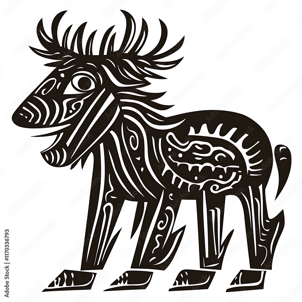 Fototapeta premium Black and white stylized deer with tribal patterns.