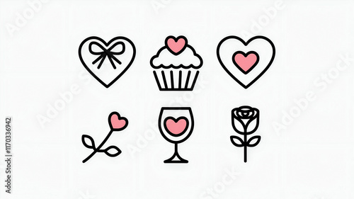 Heart Icons Set. shap,gift, Love, kiss, cupule Nubes, Valentine's Day Colltion