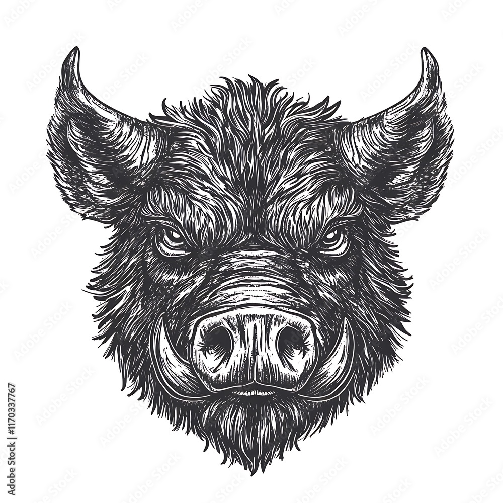 Obraz premium Detailed sketch of a wild boar head.
