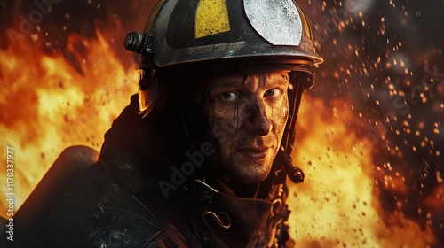 Firefighter in Action: A Portrait of Courage and Valor