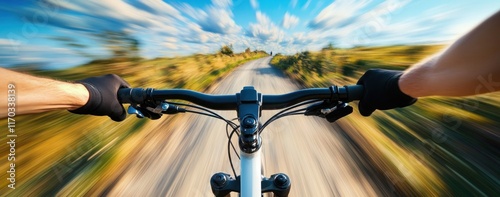 Adrenaline Rush: A Cyclist's First-Person View of a High-Speed Ride Through a Sunny Countryside