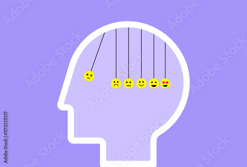 Emoji mental health newton cradle concept illustration