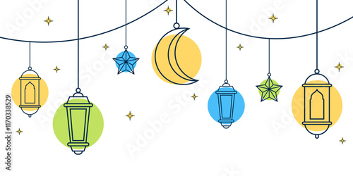 Colorful minimal lantern ramadan border card Eid Al-Fitr decoration