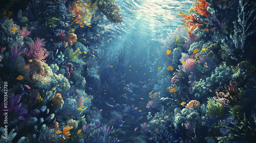 Naklejka premium vibrant underwater scene showcasing colorful coral reefs and fish
