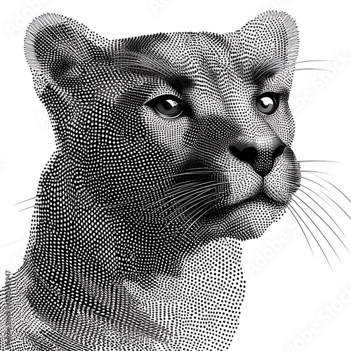 Stippled portrait of a cougar's head. photo