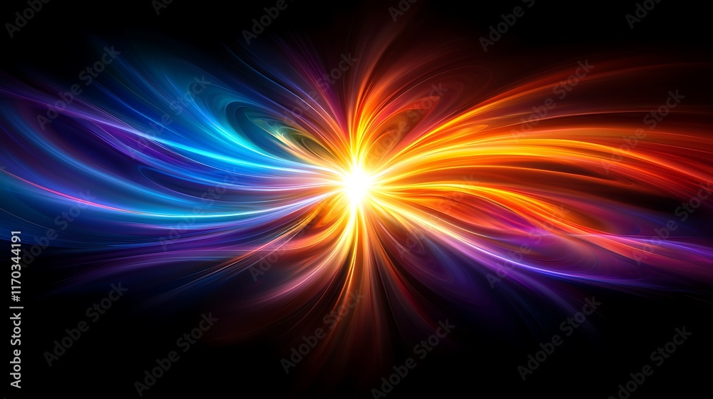 Abstract Colorful Light Rays Converge Brightly Abstract Colorful Light Rays Converge Brightly