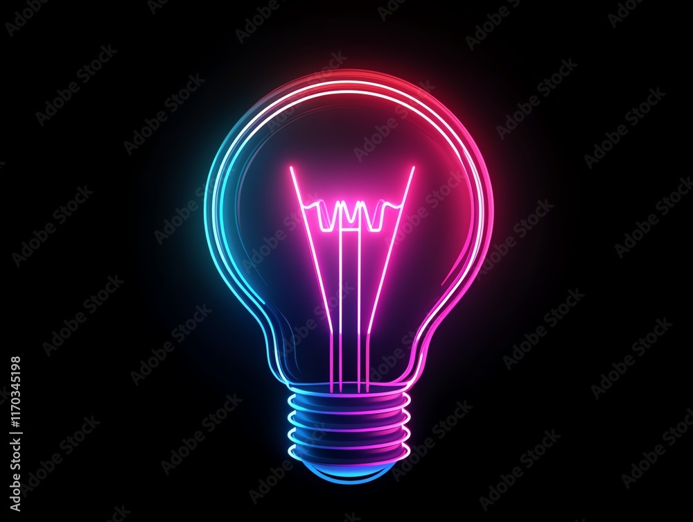 Fototapeta premium Lightbulb icon, futuristic neon glow, 3D illustration