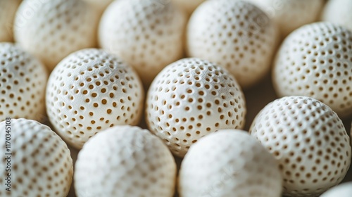 Close-up of Multiple White Perforated Spheres: A Study in Texture and Pattern photo