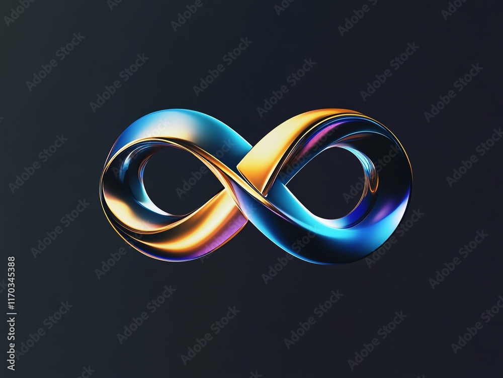 Minimalist infinity symbol, dynamic curves, fluid metallic textures, 3D logo style Minimalist infinity symbol, dynamic curves, fluid metallic textures, 3D logo style
