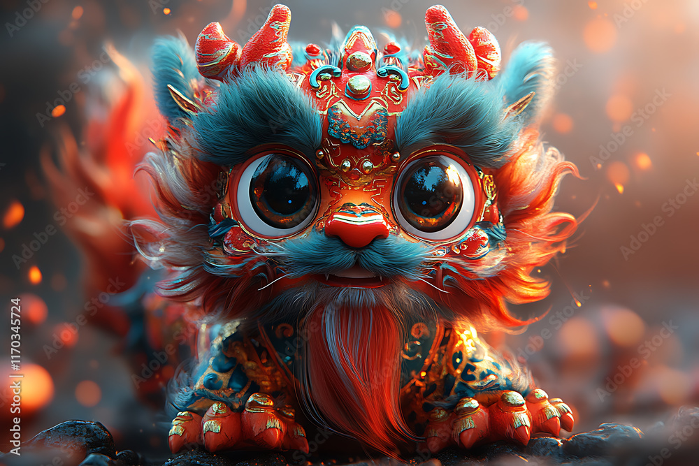 A dynamic and vibrant illustration of a cute animated dragon with large, expressive eyes, celebrating Chinese New Year with festive elements, embodying joy and tradition A dynamic and vibrant illustration of a cute animated dragon with large, expressive eyes, celebrating Chinese New Year with festive elements, embodying joy and tradition