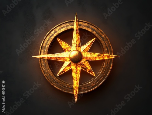 Vintage compass logo, precise details, glowing cardinal points, 3D style